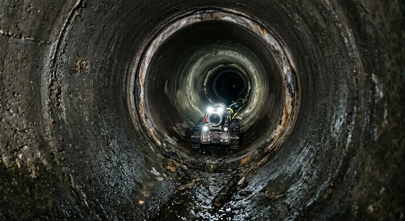 Robotic sewer camera inspecting pipe interior for Sewer Line Cleaning in Dennis
